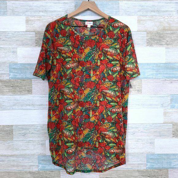 LuLaRoe Irma Tunic Top Red Green Floral Womens Size XXS 2XS NEW NWT - Picture 1 of 8